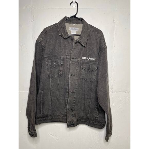 Vintage Captain Morgan Promotional Black Denim Jacket Unisex Size XL - Picture 1 of 11